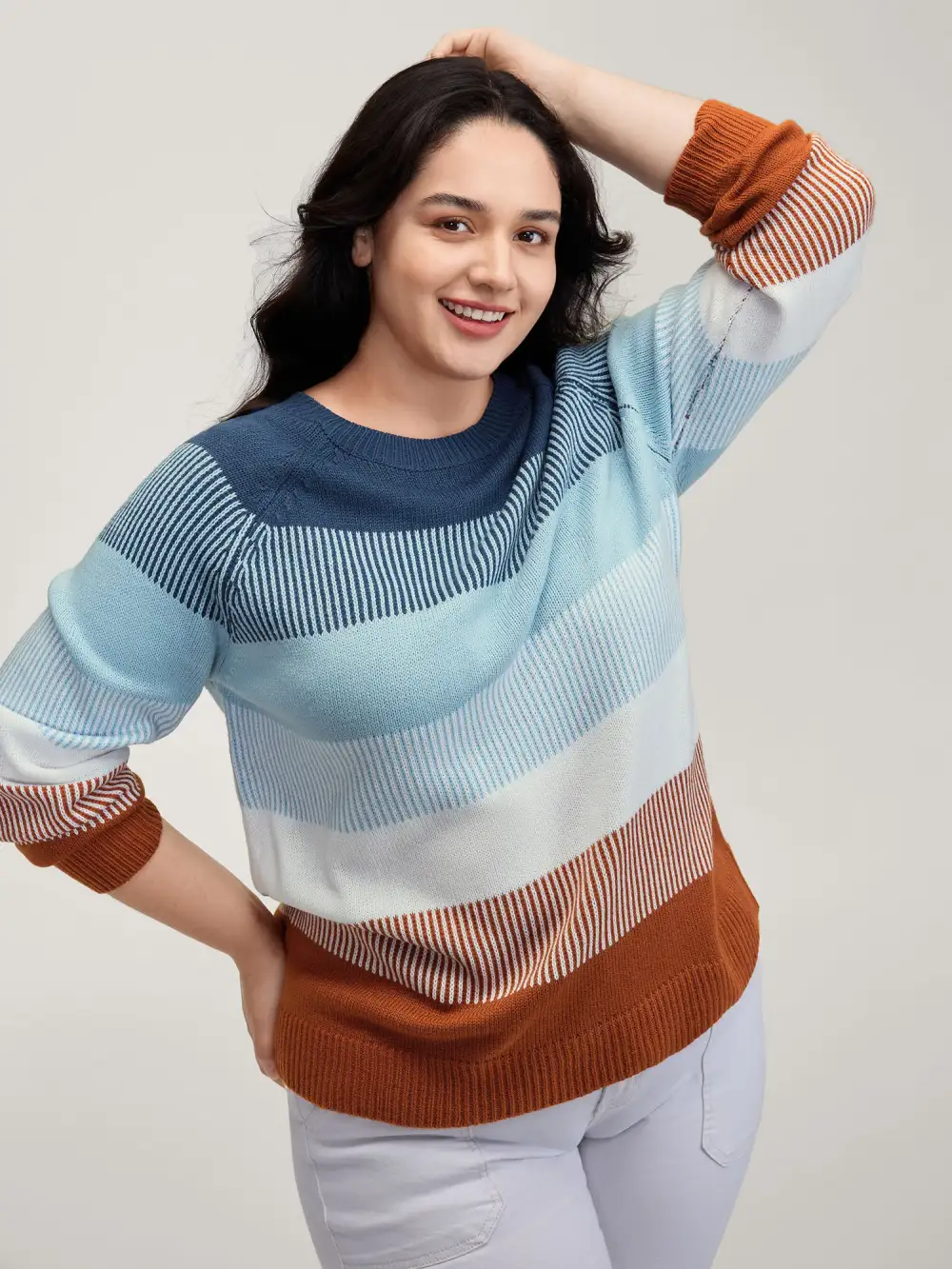 Color Stripes Textured Pullover
