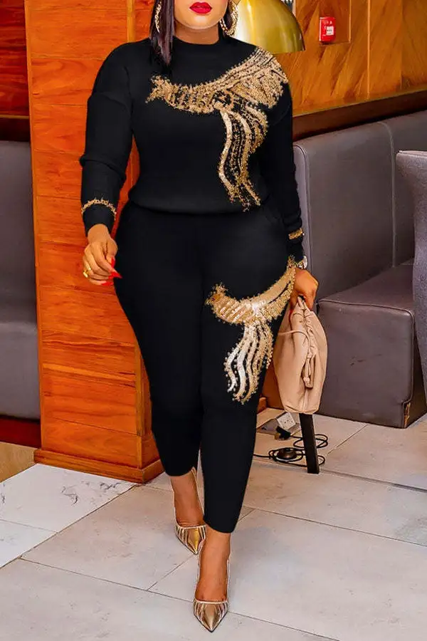 Animal Embroidery Casual Pant Suit