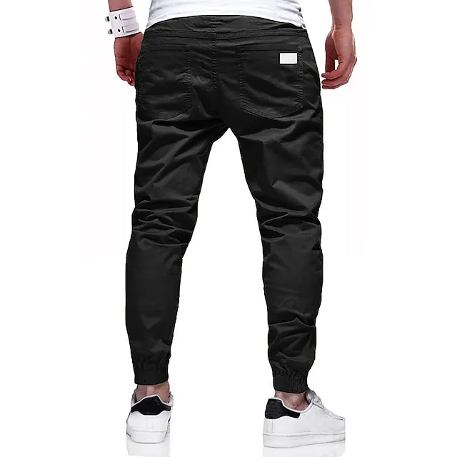 Men's Cargo Pants Cargo Trousers Joggers Trousers Casual Pants Drawstring Elastic Waist Elastic Cuff Plain Sports Outdoor Running Cotton Cotton Blend Streetwear Workout ArmyGreen Black