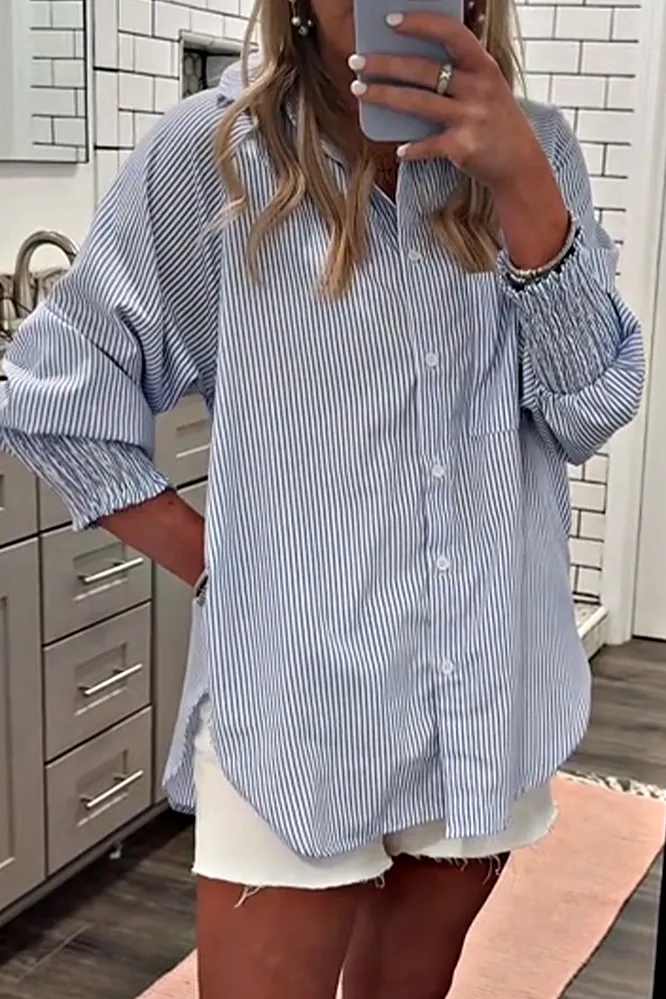 Women's striped elastic cuff shirt