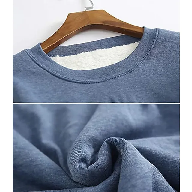 Women's Plus Size Sweatshirt Pullover Cat Teddy Sherpa Fleece Denim Blue Black White Street Casual Round Neck Long Sleeve Top Micro-elastic Fall & Winter