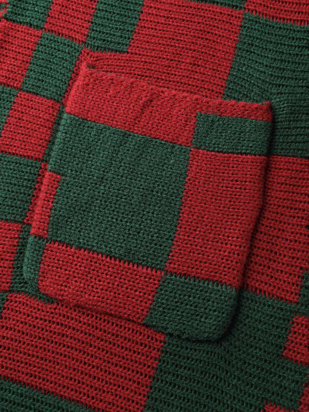 Holiday Checkered Open-Front Knit Cardigan