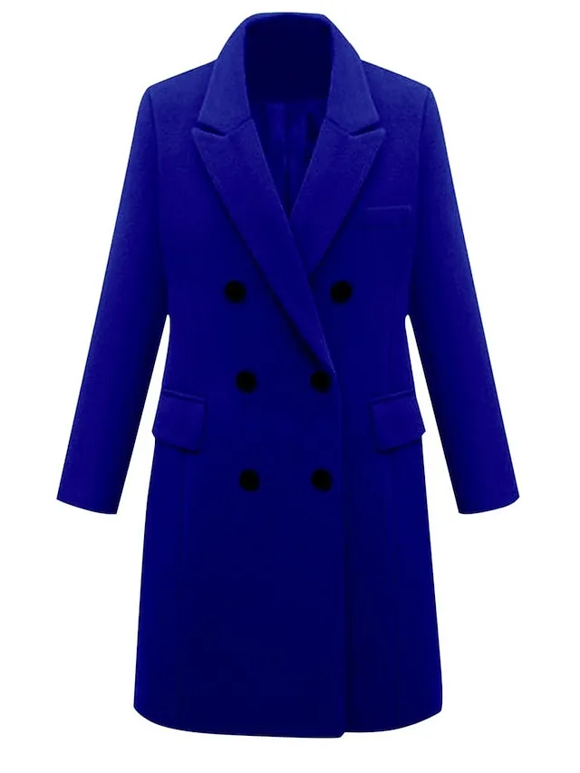 Women's Overcoat Fall Double Breasted Long Coat Thermal Warm Windproof Trench Coat Winter Coat Pea Coat Daily Wear Vacation Stylish Chic & Modern Jacket Long Sleeve Slim Fit Black