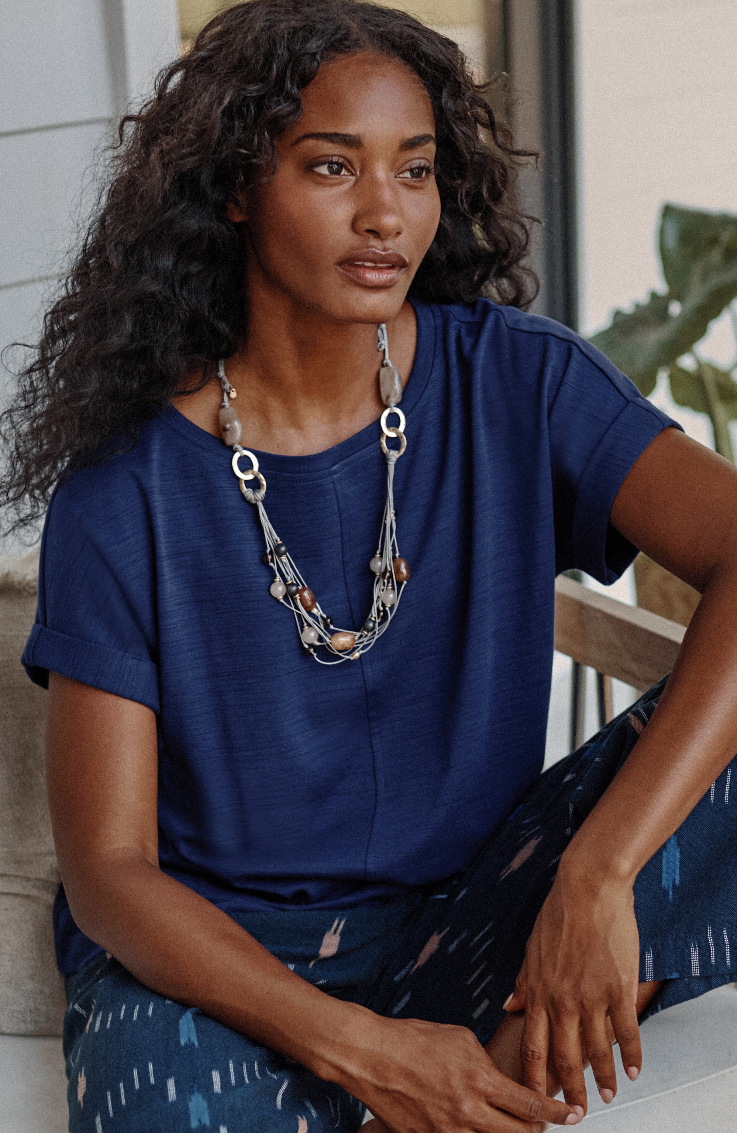 Pure Jill Slub Boat-Neck Tee