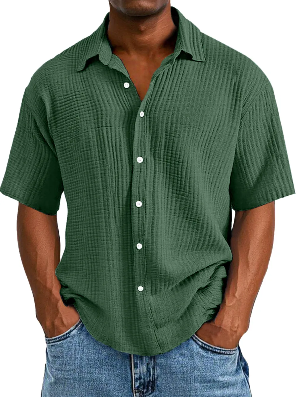 Clearance Sale🔥Men's Casual Loose And Comfortable Textured Short-sleeved Shirt
