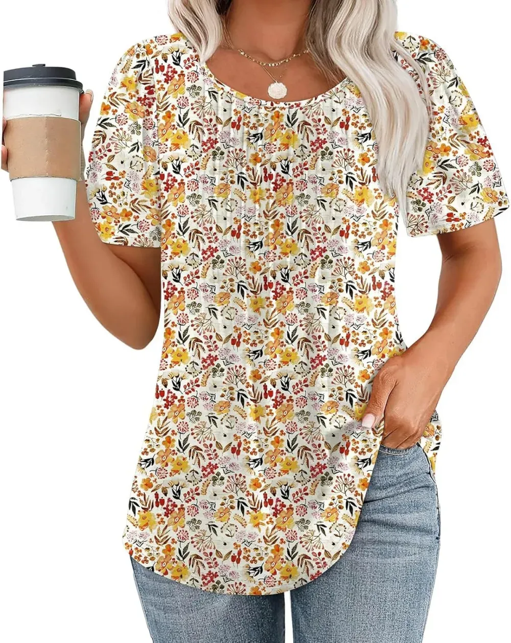 📣Women Summer Pleated Short Sleeve Tunic Blouses Tops