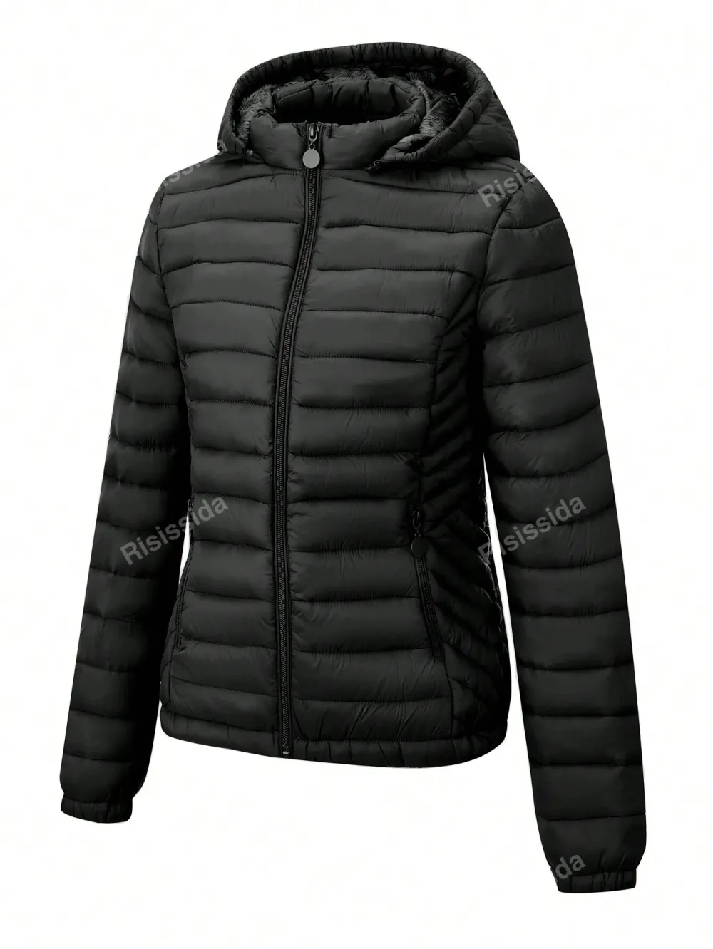 Women's Minimalist Warm Hooded Padded Coat With Pockets, Puffer Jacket For Autumn/Winter