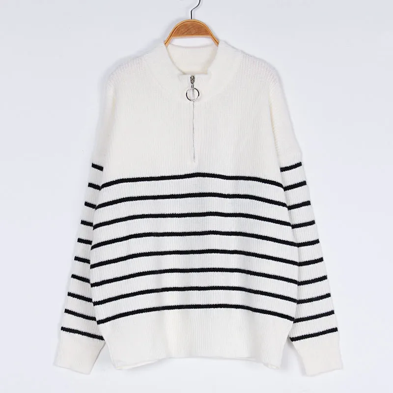 Casual Stripe Jacquard Sweater Top