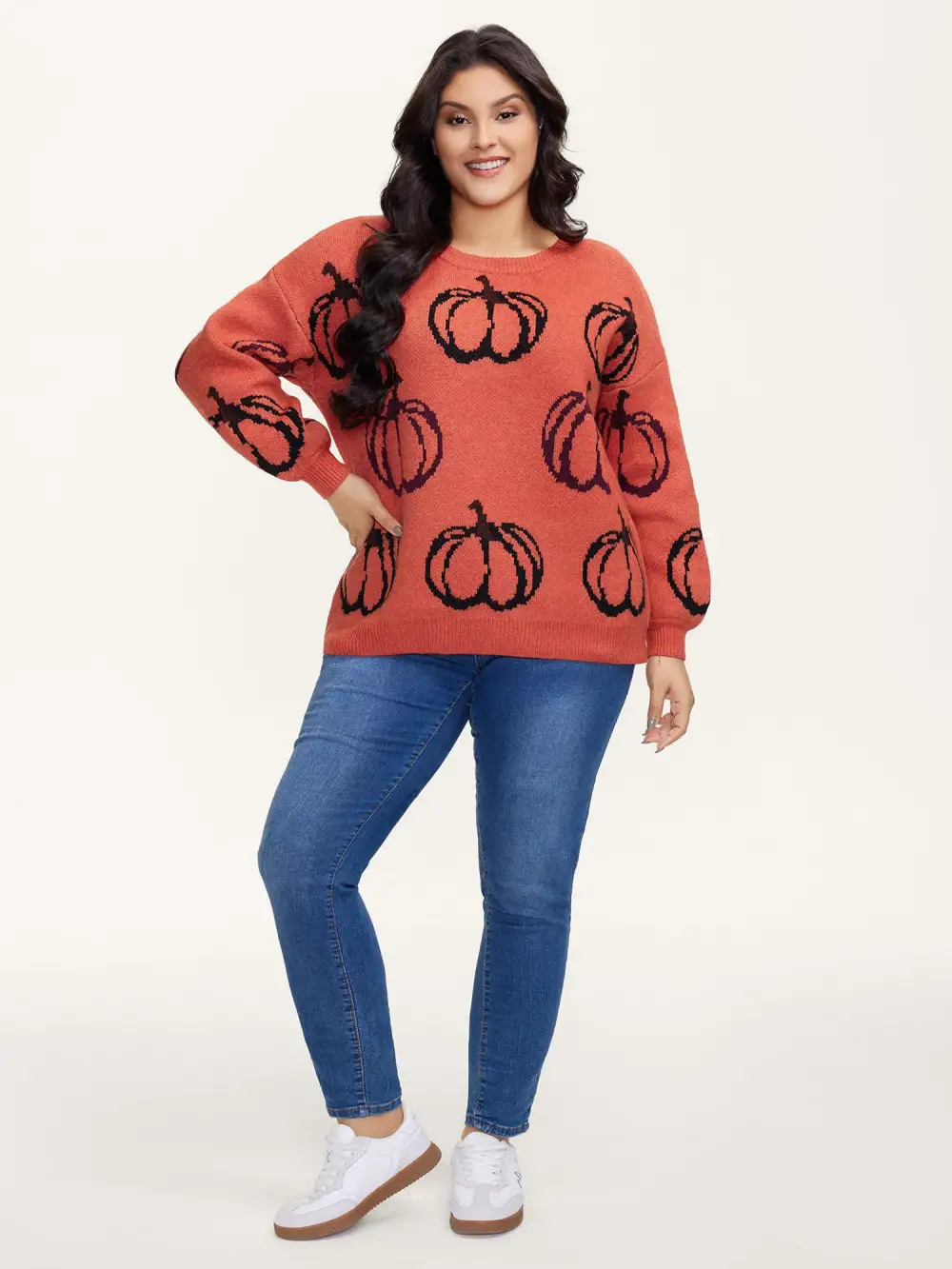 Pumpkin Patch Print Drop Shoulder Pullover
