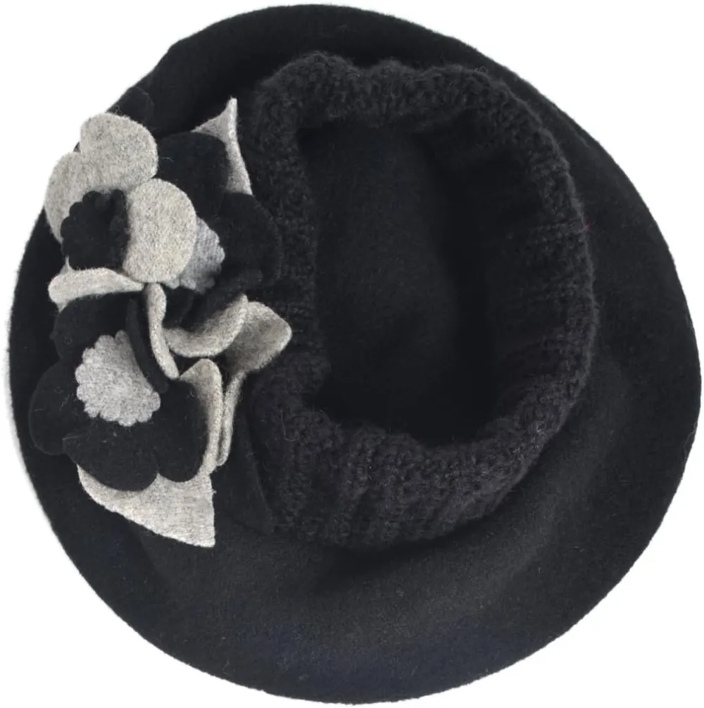 Lady French Beret 100% Wool Beret Floral Dress Beanie Winter Hat