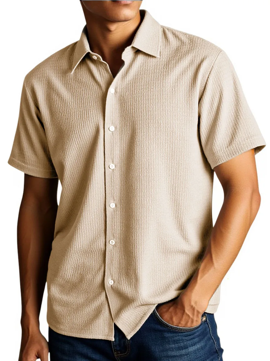 Men's Stylish And Comfortable Everyday Texture Fabric Short-sleeved Lapel Shirt
