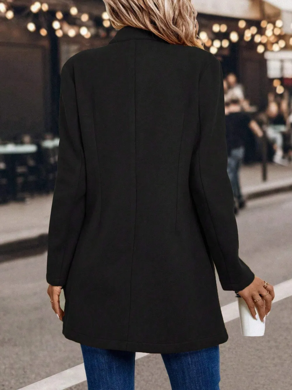 Lapel Button-up Woolen Coat For Women