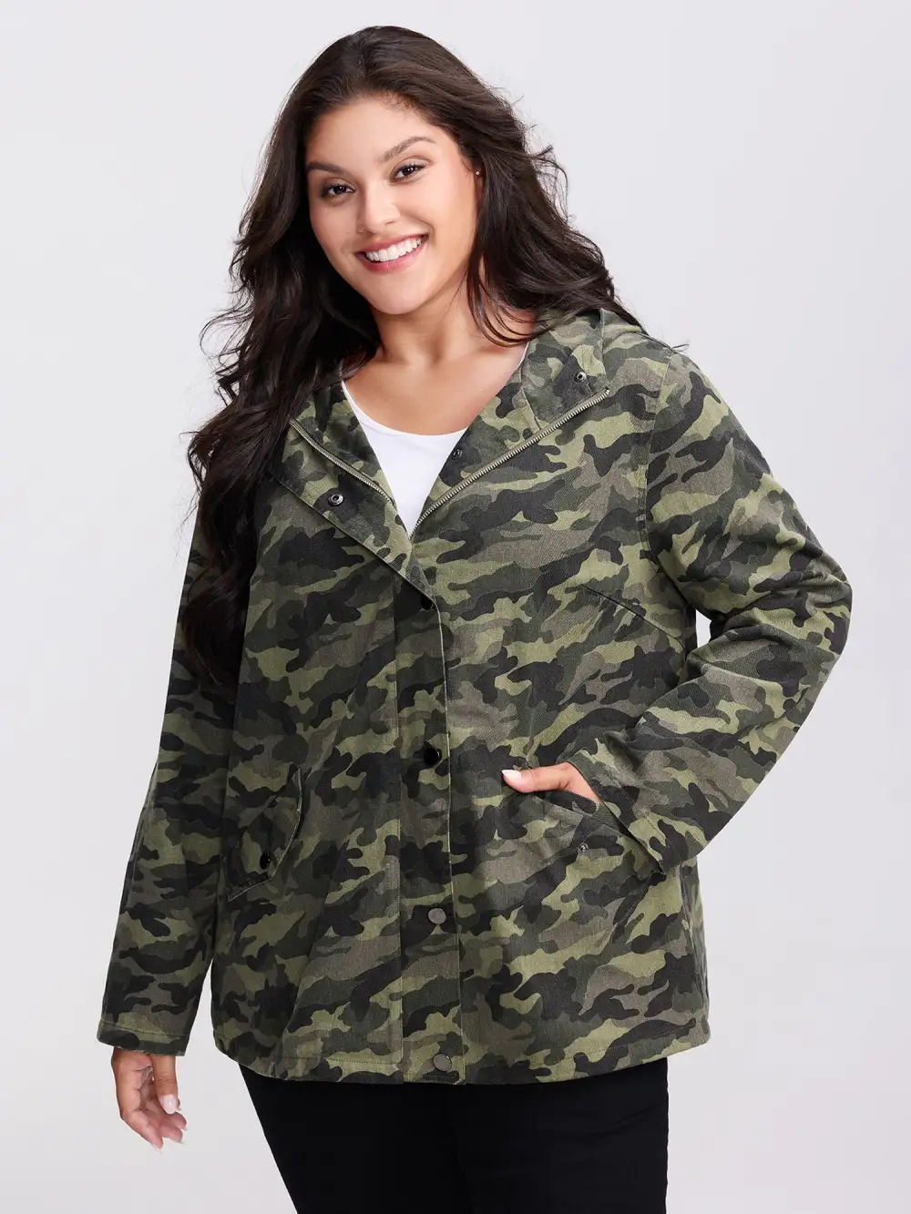 Camouflage Hooded Adjustable Hem Jacket