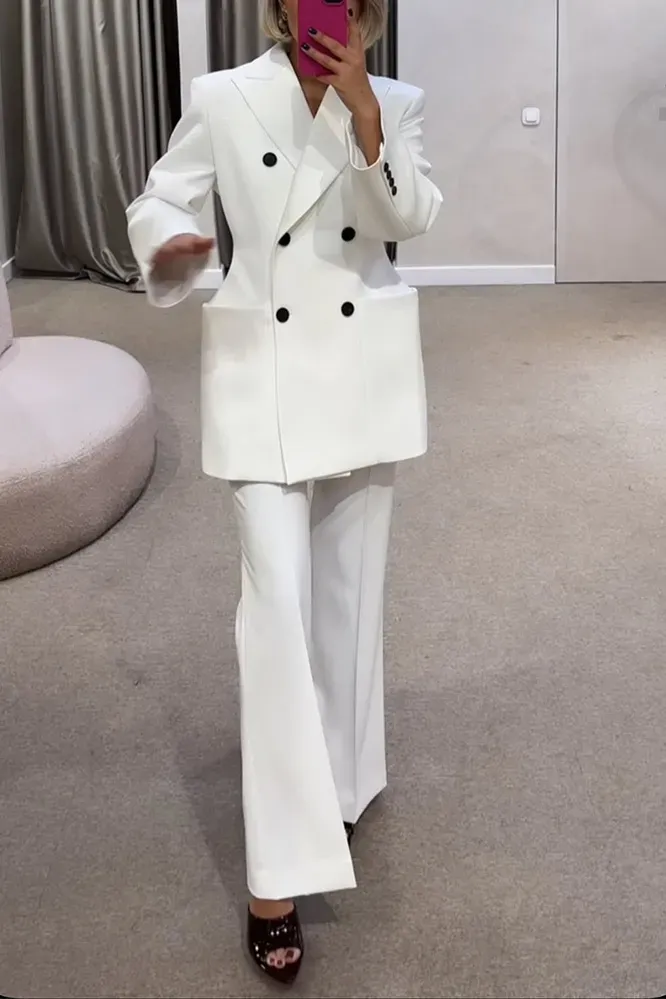 Women's Fashion Solid Color Collar Jacket and Pants Two Piece Set