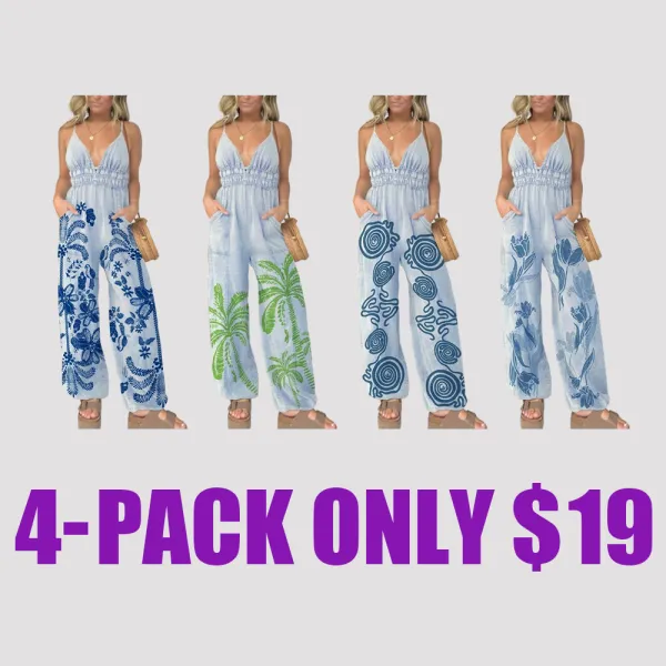 Women's Backless Denim Cami Jumpsuit – Casual Wide-Leg Overalls with Pockets, Minimalist Sleeveless Outfit for Daily & Summer Wear