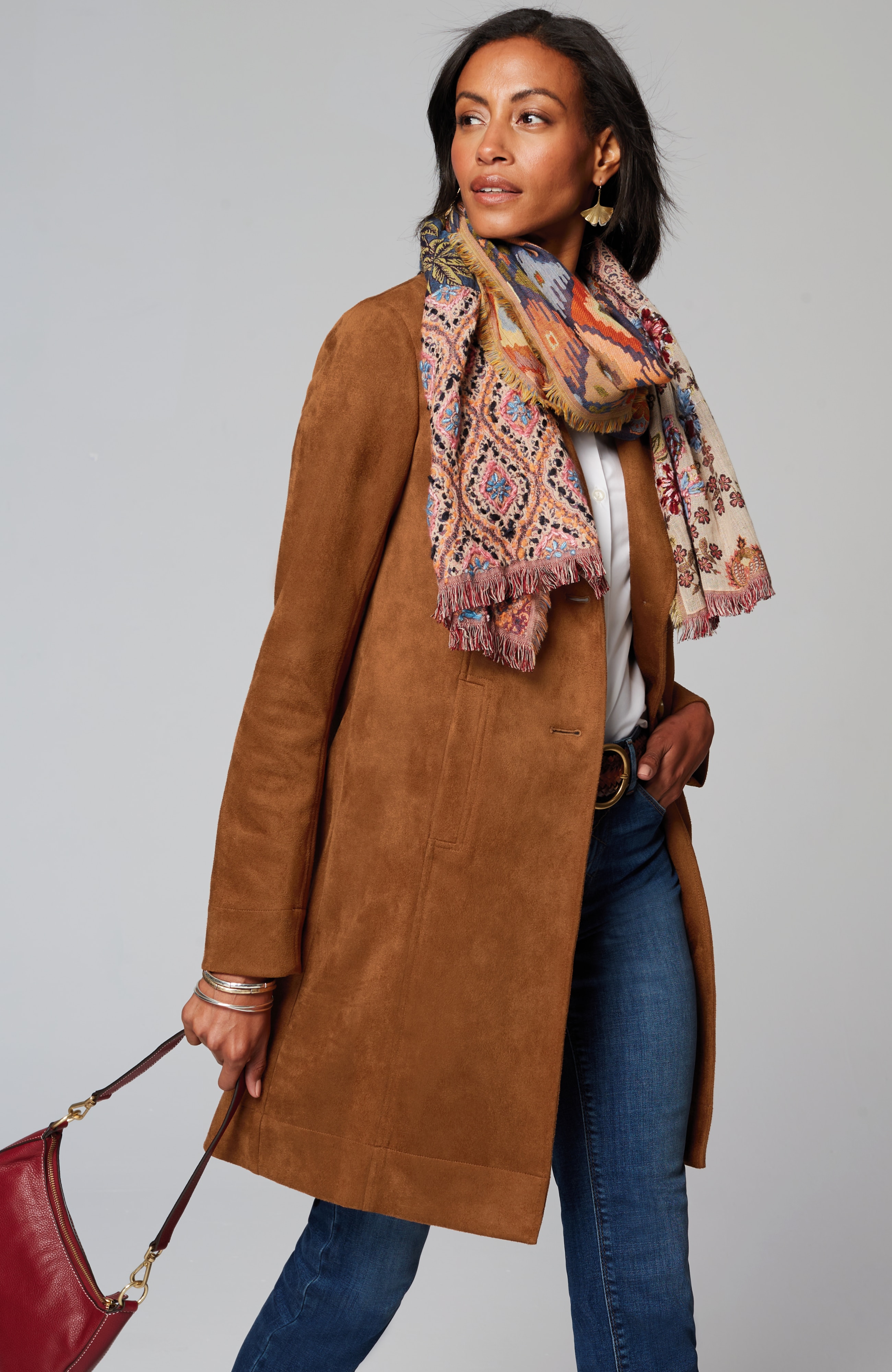 Faux-Suede Duster Jacket