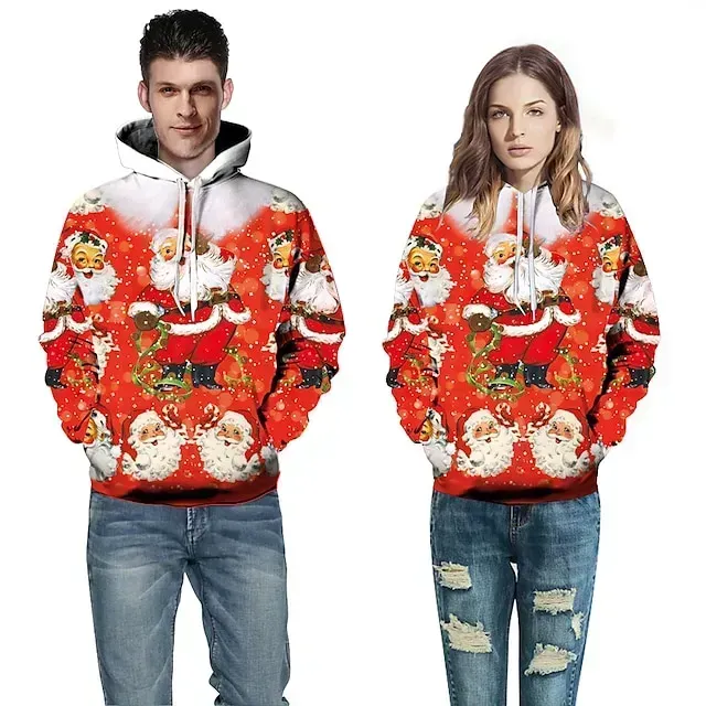 Santa Claus Ugly Christmas Sweater / Sweatshirt Hoodie Pullover Print Front Pocket Graphic Hoodie For Men's Women's Unisex Adults' 3D Print 100% Polyester Party