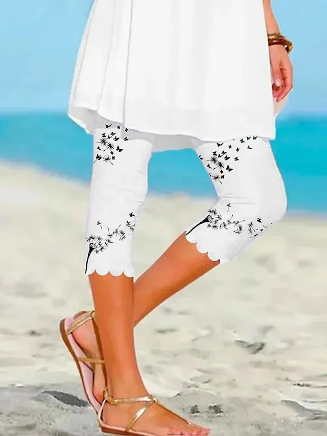 Women's Leggings Capri shorts Black White Pink Casual / Sporty Athleisure Weekend Yoga Print High Elasticity Calf-Length Tummy Control Floral S M L XL 2XL