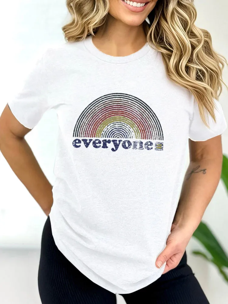 Pure Cotton Round-Neck Short-Sleeved Shirt Everyone Rainbow Long Sleeve Shirt