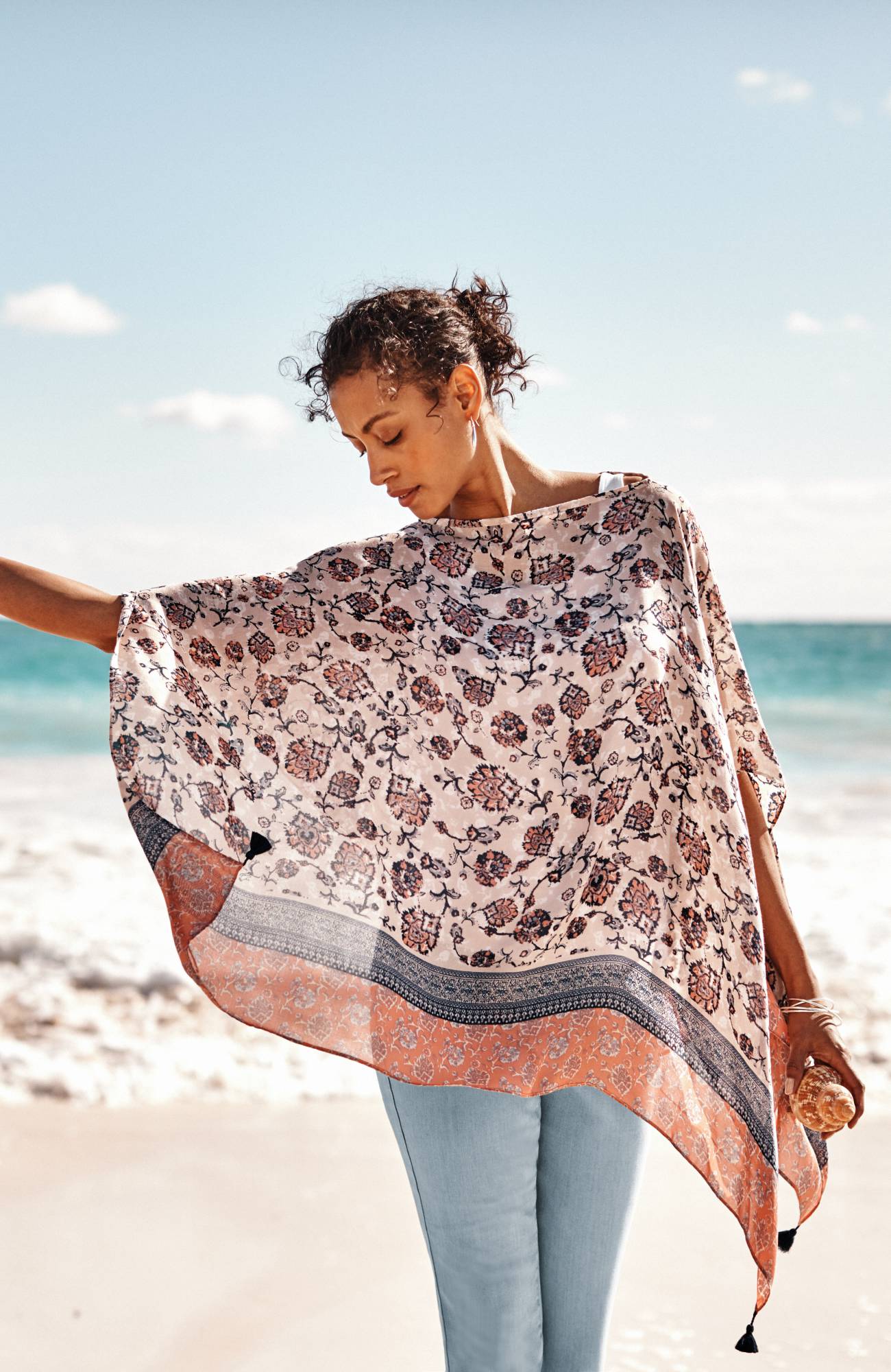 soft floral-print poncho