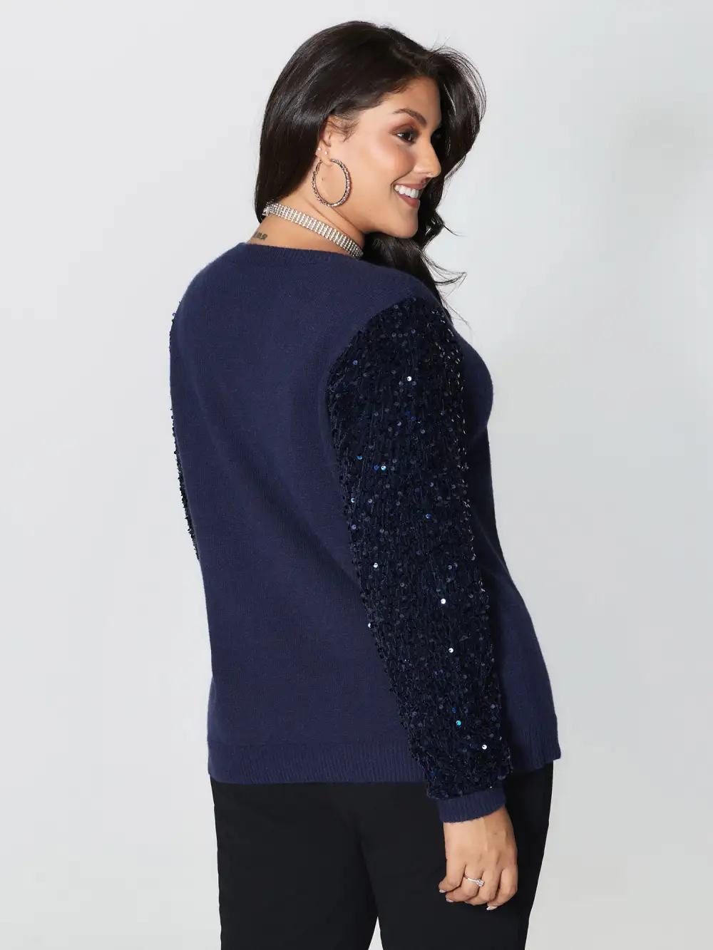 Twist Floral Sequin Sleeve Pullover