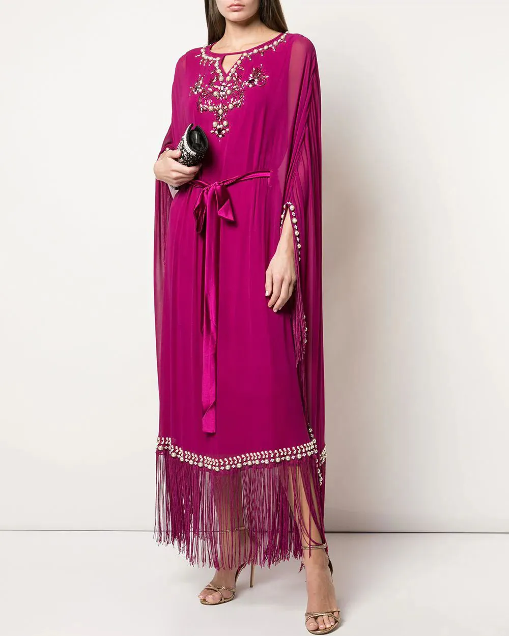 Ladies Tassel Embroidered Kaftan Midi Dress