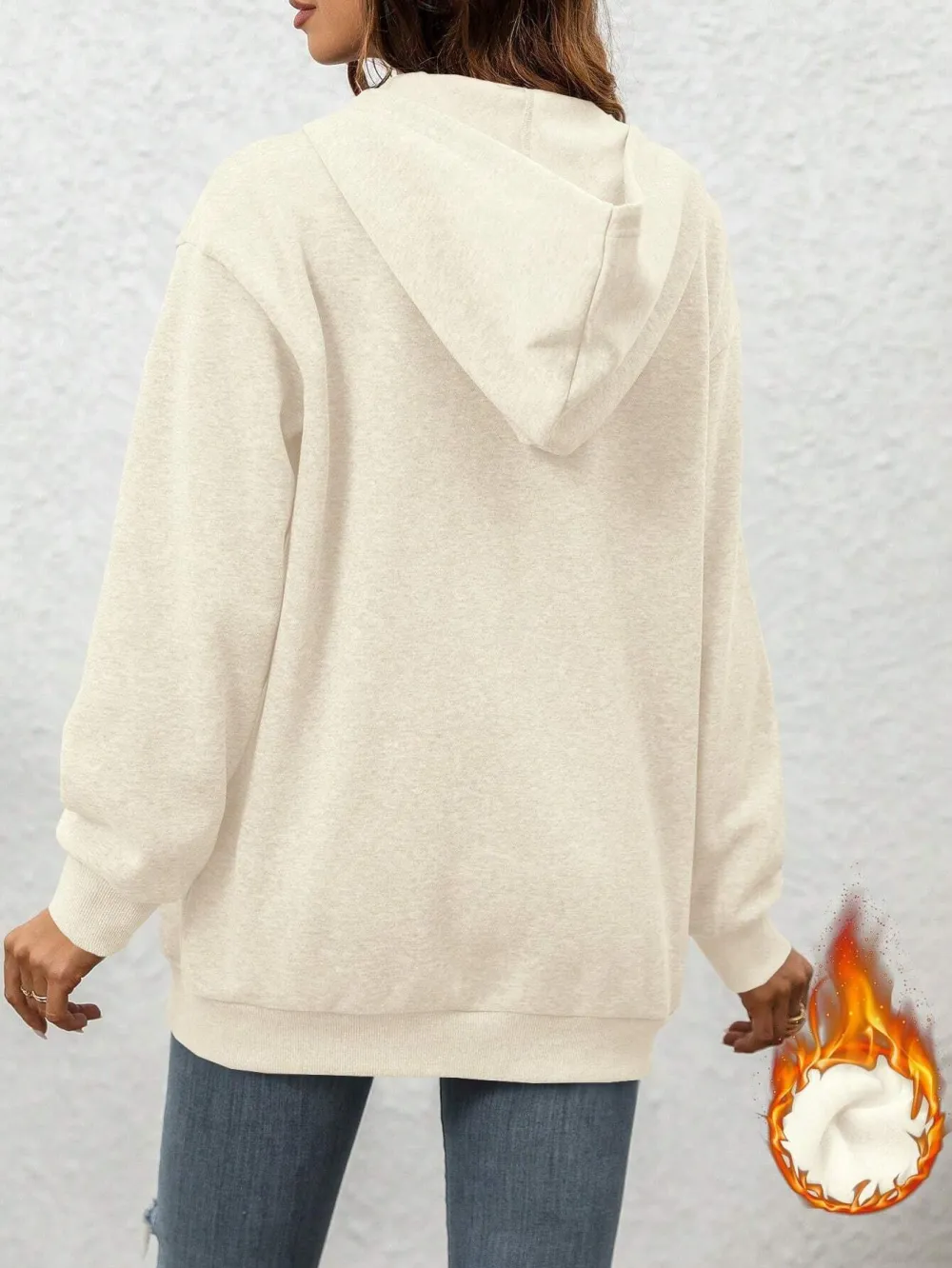 Women's Autumn/Winter Heart Printed Fleece Hooded Drawstring Jacket
