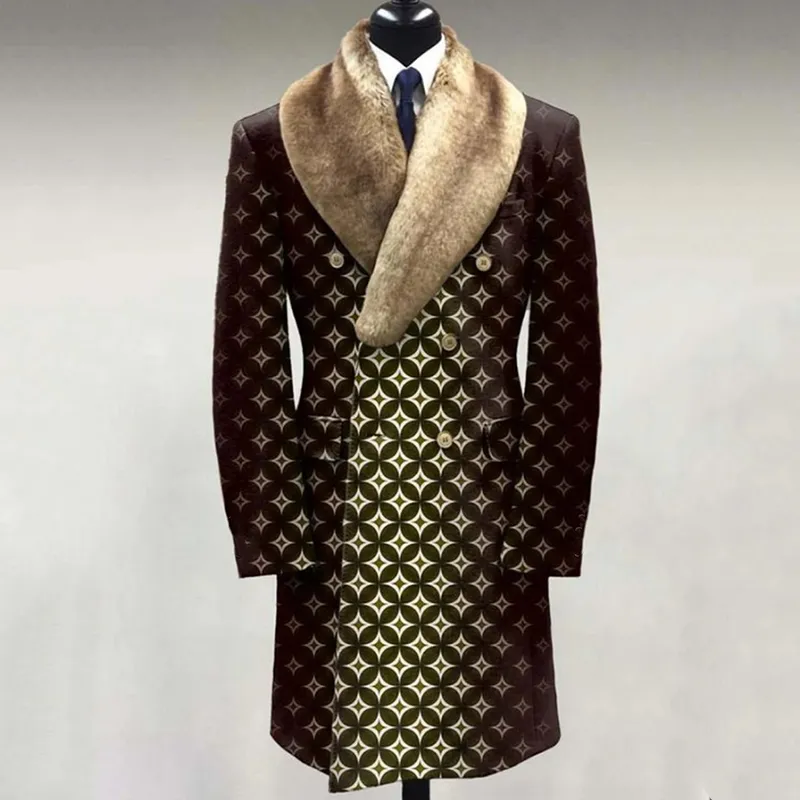 Casual Fur Lapel Collar Graphic Pattern Long Sleeve Coat