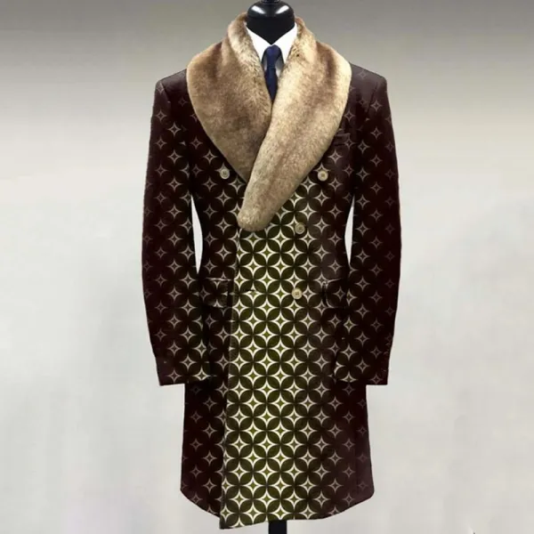 Casual Fur Lapel Collar Graphic Pattern Long Sleeve Coat