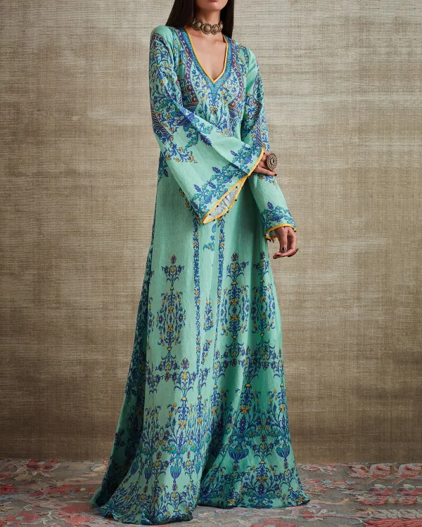 Vintage Print V Neck Kaftan