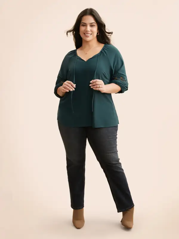 Broderie Anglaise Gathered Tie Knot Blouse