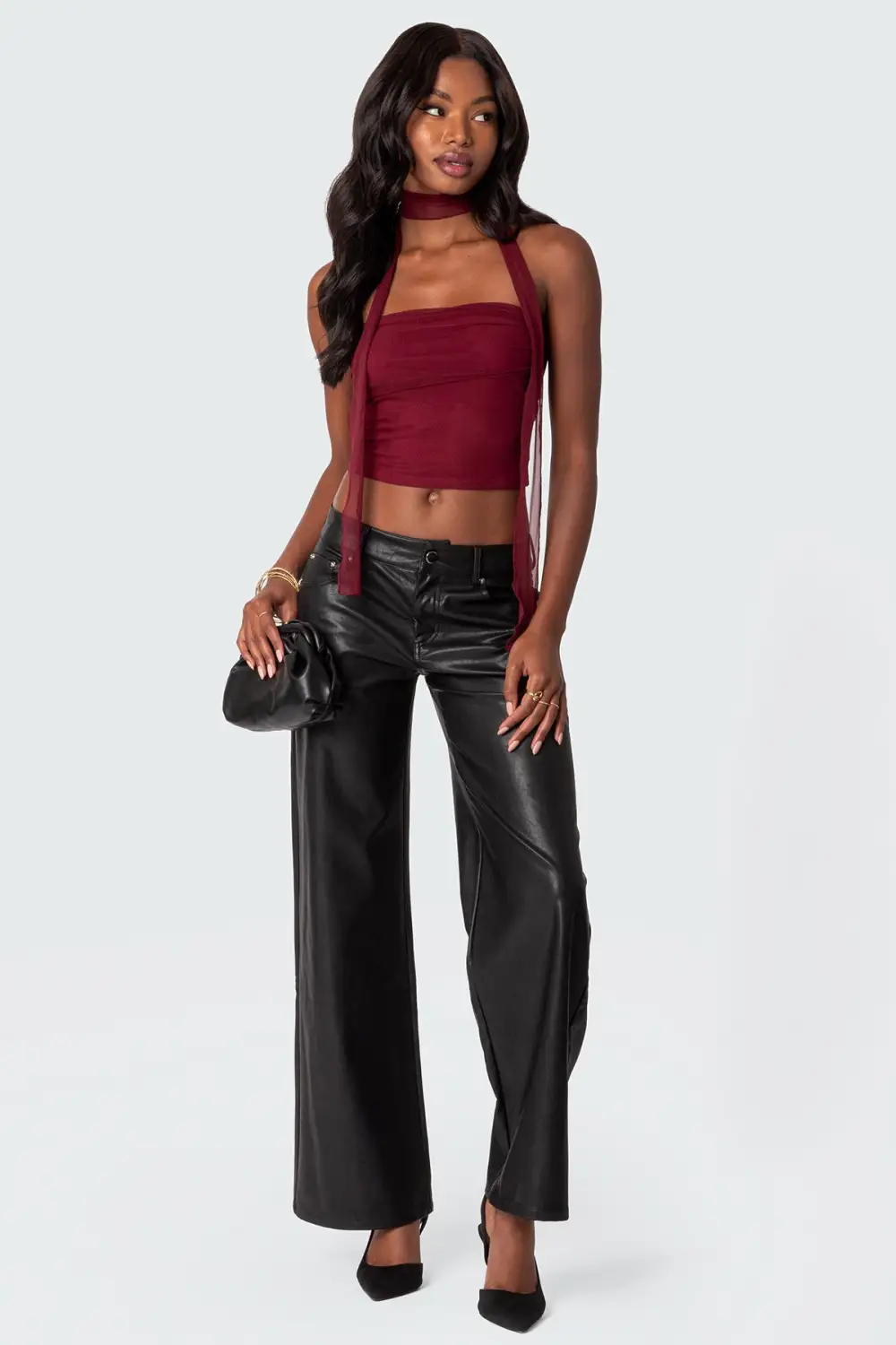 Gathered Two Piece Mesh Scarf Top