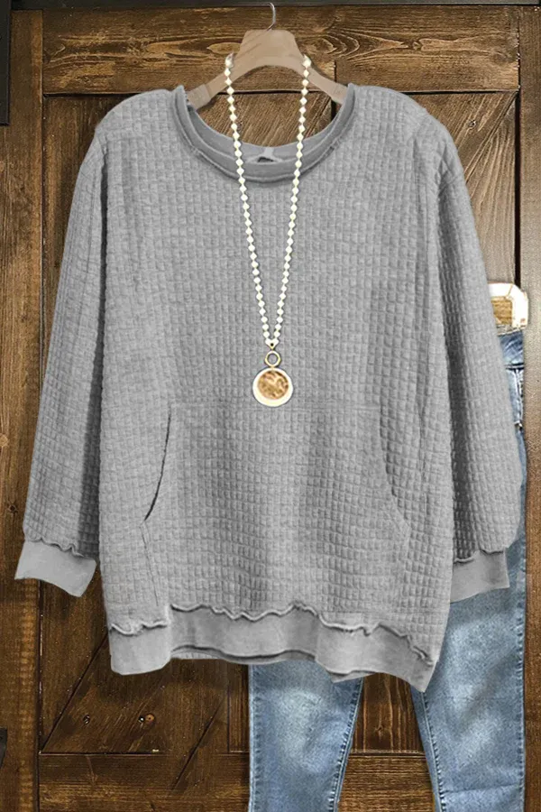 Casual Crew Neck Waffle Sweatshirt