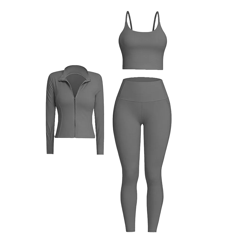 3 Piece Workout Set - Sports Bra+Leggings+Jacket