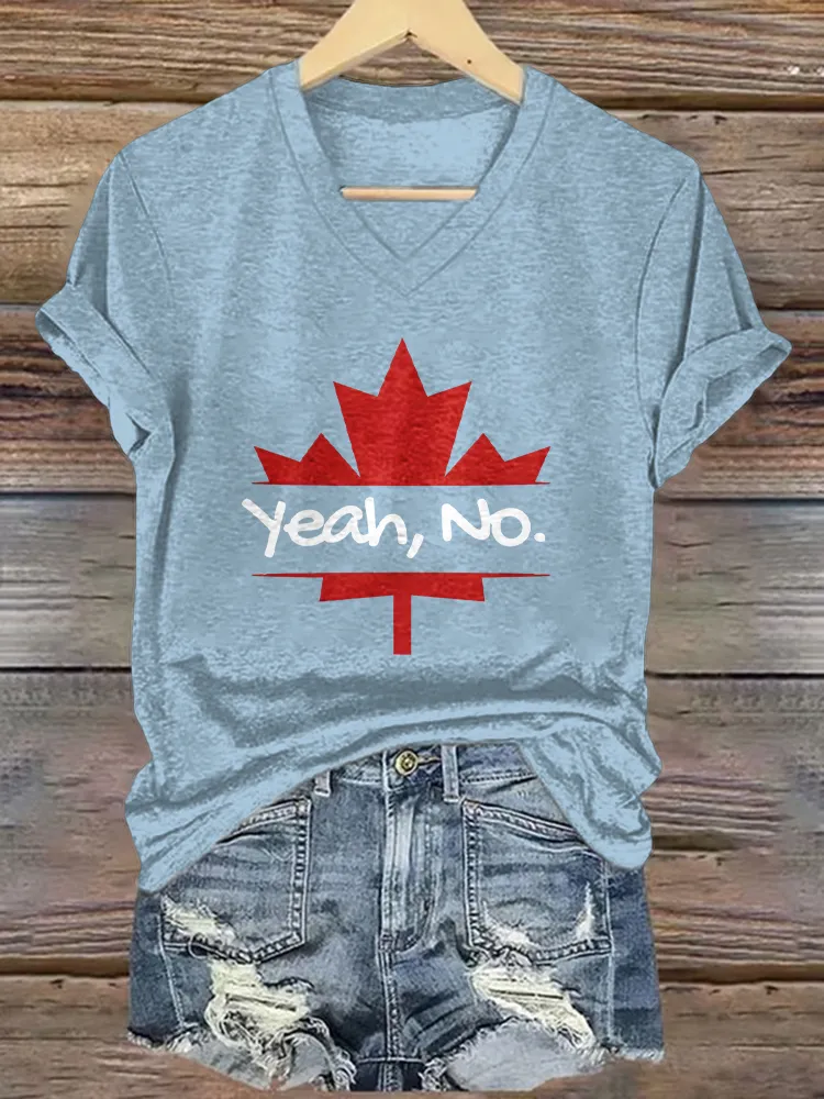Yeah,No. Printed V-Neck Short-Sleeved T-Shirt