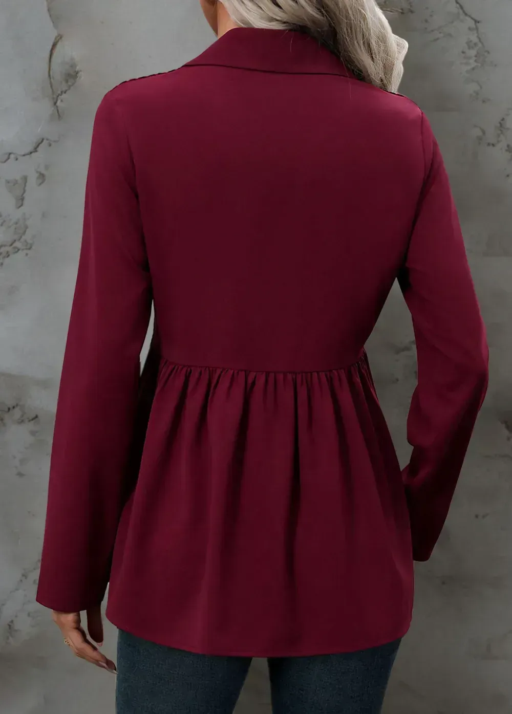 Dark Reddish Purple Velvet Long Sleeve Shirt Collar Blouse