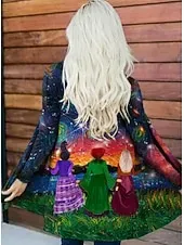 Halloween Women's Coat Lightweight Comfortable Pumpkin Print Vintage Artistic Casual Skull Casual Long Collarless Regular Fit Long Sleeve Outerwear Black White Pink Spring Fall