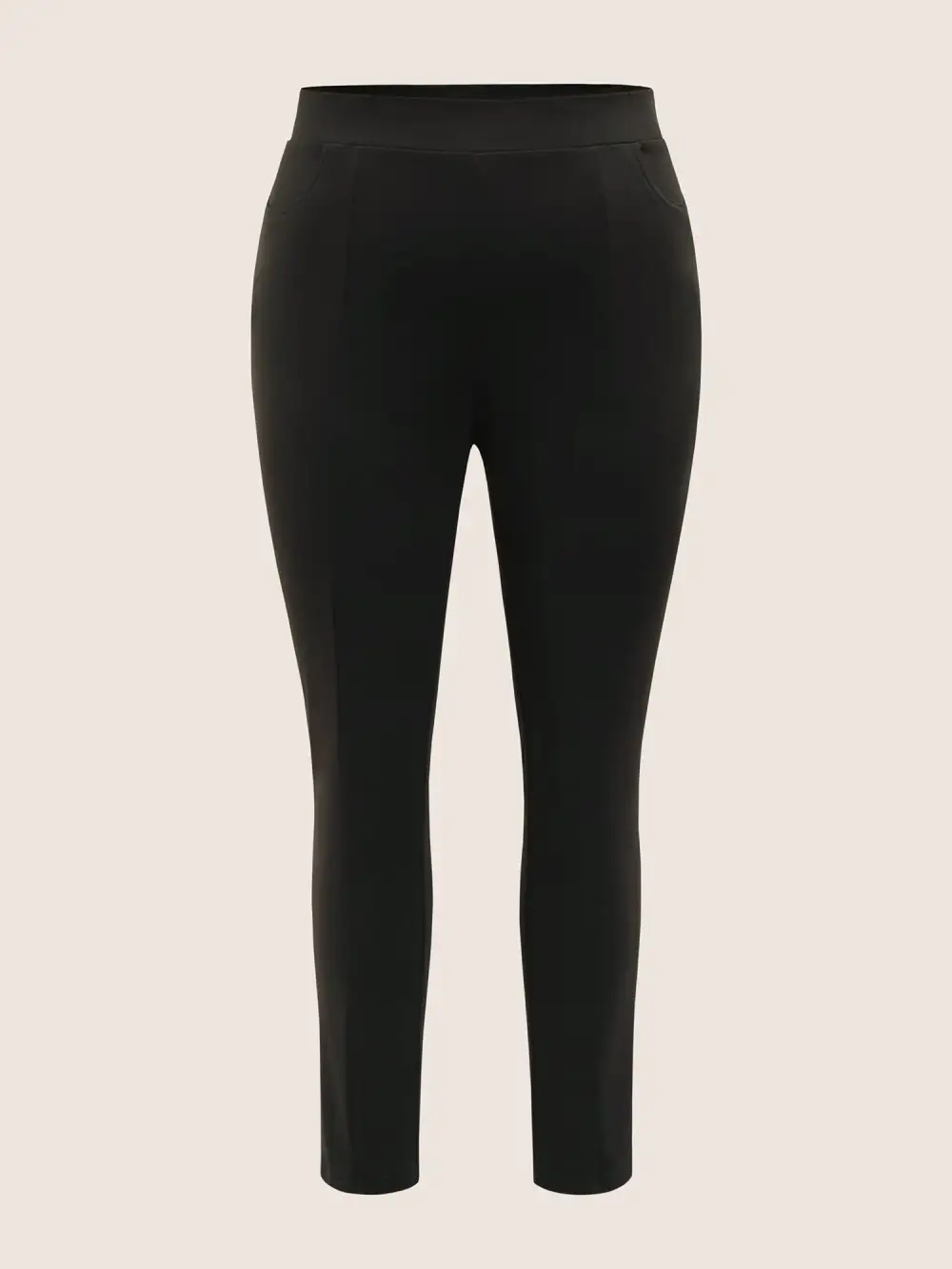 Plain Elastic Waist High Rise Slim Pants