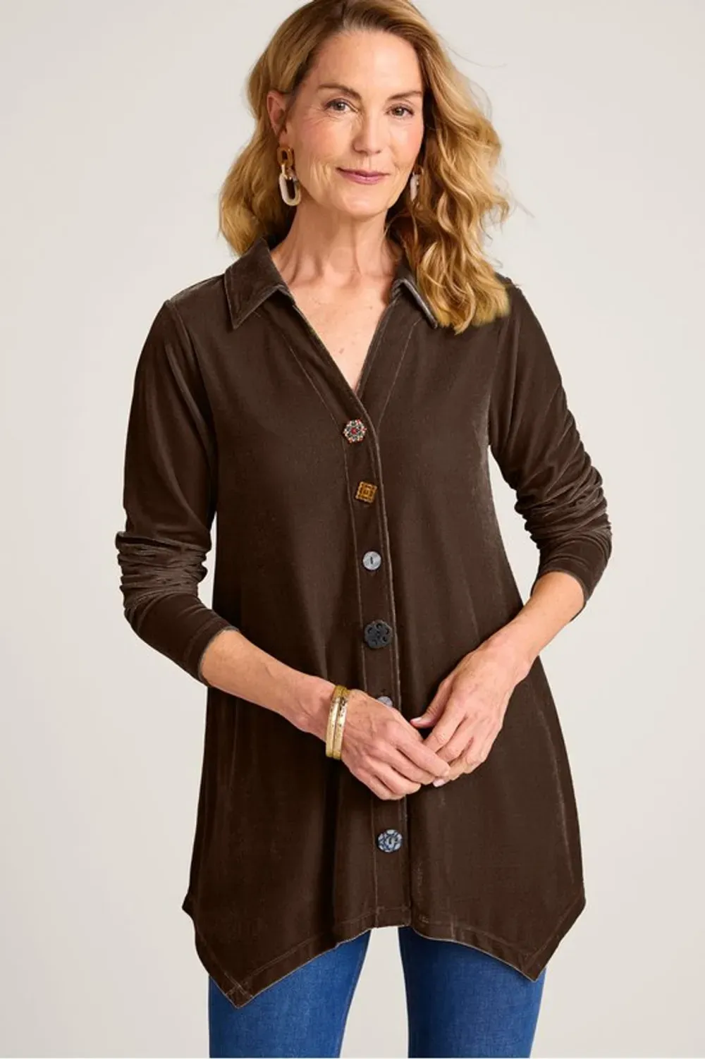 Velvet Danielle Button Long Sleeve Tunic