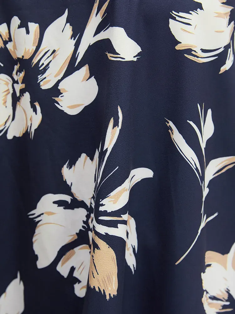 Floral Print Hanky Hem Bell Sleeve Blouse