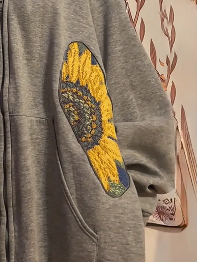 Grey Streetwear Leisure Hoodie Sweatshirts