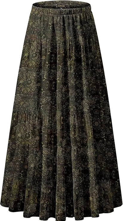 Women's Chiffon Elastic High Waist Pleated A-Line Flared Maxi Skirts