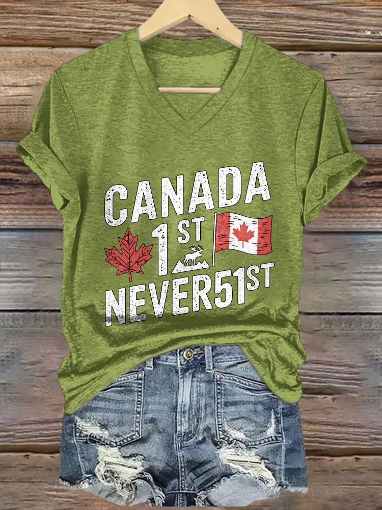 Canada 1 St Never 51 St Printed V-Neck Short-Sleeved T-Shirt