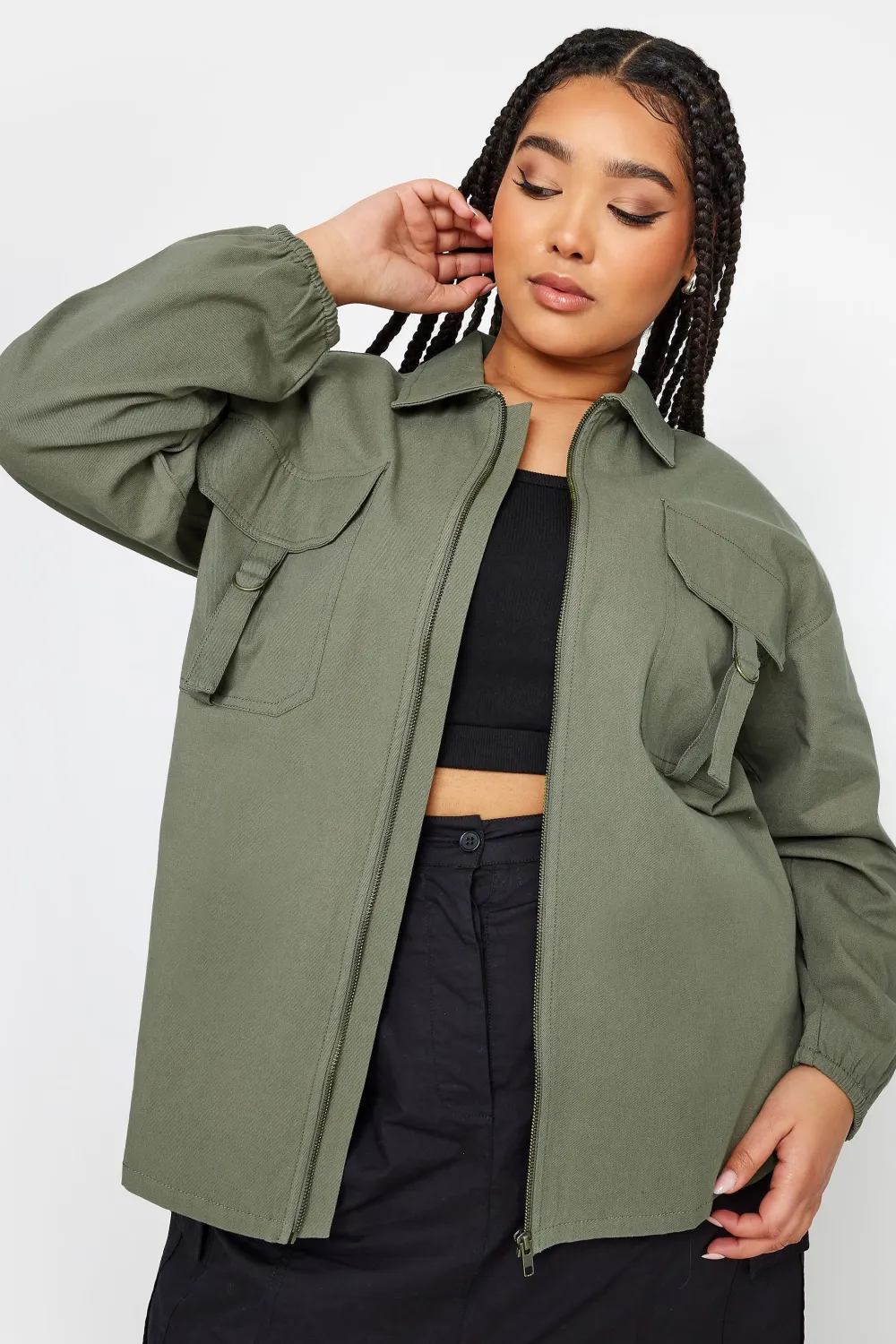 YOURS Curve Stone Brown Utility Bomber Jacket