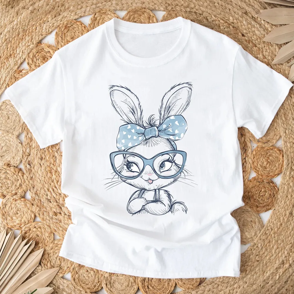 Easter Bunny Babe Printed Round Neck Short Sleeve T-Shirt