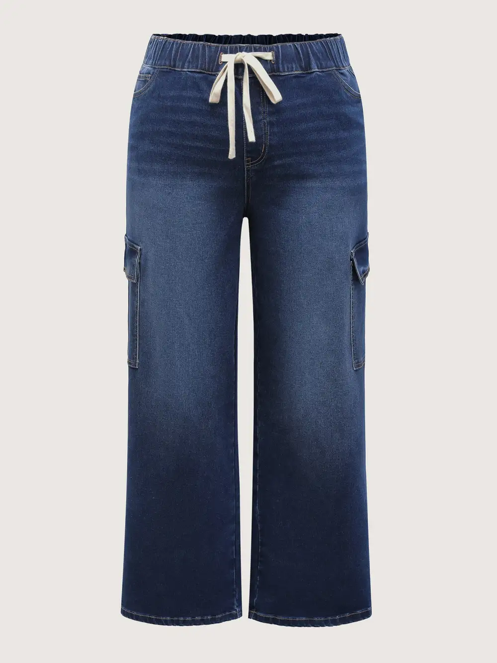 Stretchy Waist Drawstring Wide-Leg Jeans