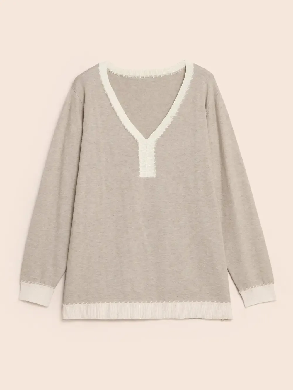 Supersoft Essentials V Neck Contrast Crochet Pullover