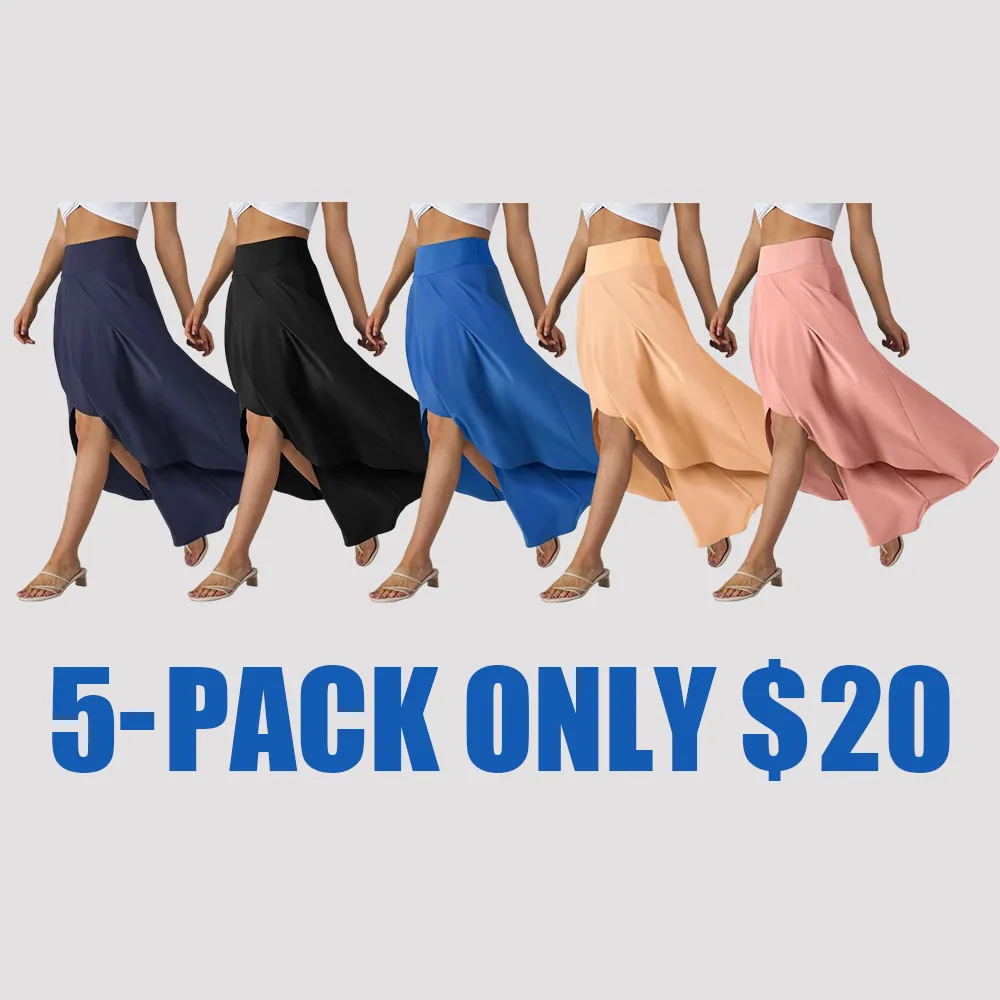 High Waisted 2-in-1 Maxi Skirt – Flowy, Quick-Dry, High-Low Hem with Ruffle Detail