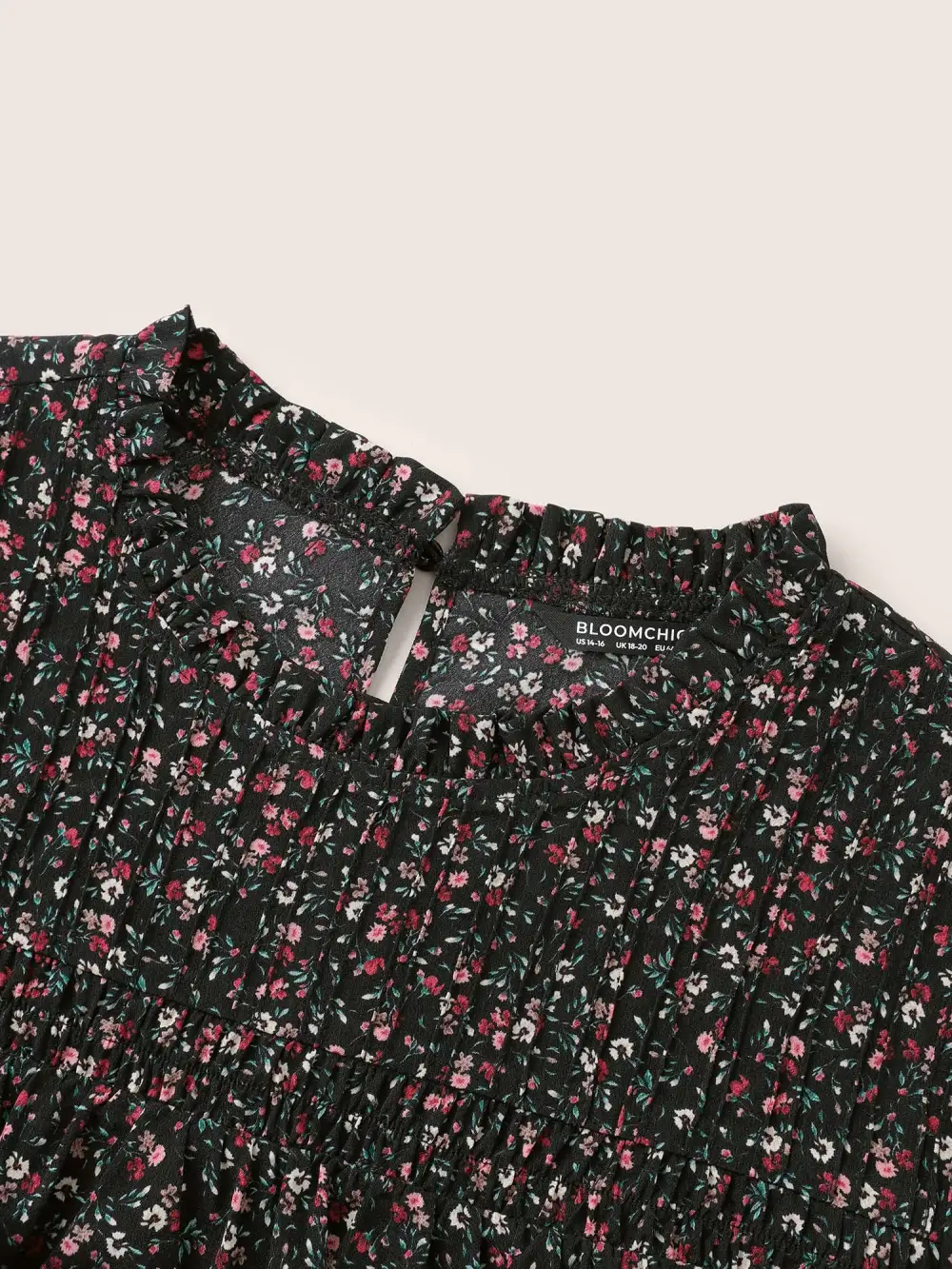 Ditsy Floral Plicated Detail Frill Trim Blouse