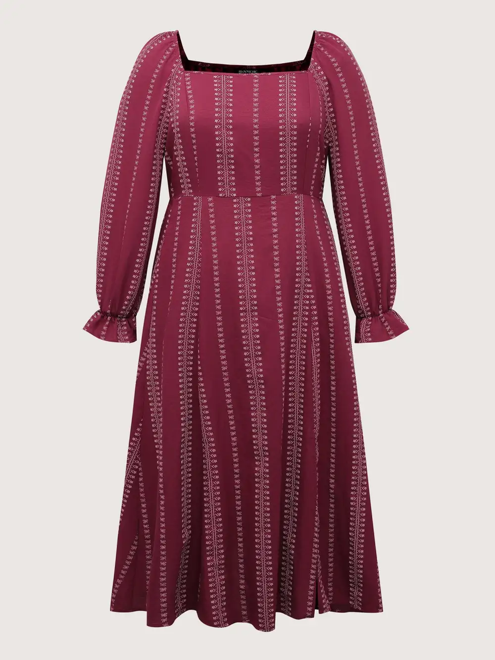 Textured Waist-Defining Square Neck Maxi Dress